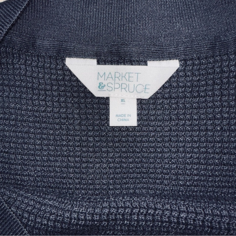 Market & Spruce Striped Navy and Cream Sweater XL Textured Knit Long Sleeve Top - Picture 5 of 6